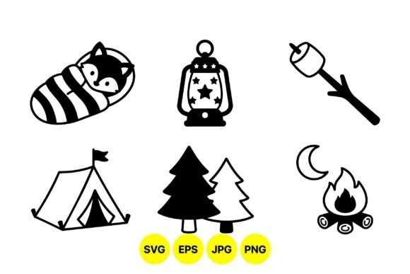 Camping Woodland Cute Icons: Graphics & Illustrations