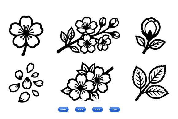 Cherry Blossom Clipart Set: Graphics & Illustrations