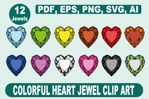 Colorful Heart Jewel Clip Art Graphics & Illustrations
