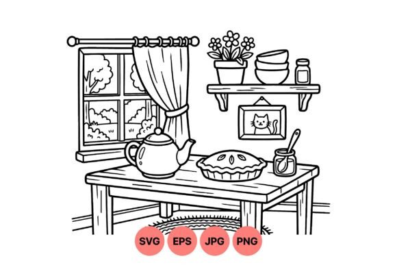 Cozy Kitchen Line Art SVG: Graphics & Illustrations Review