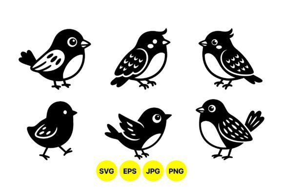 Cute Bird Silhouette Clipart Set Graphics & Illustrations