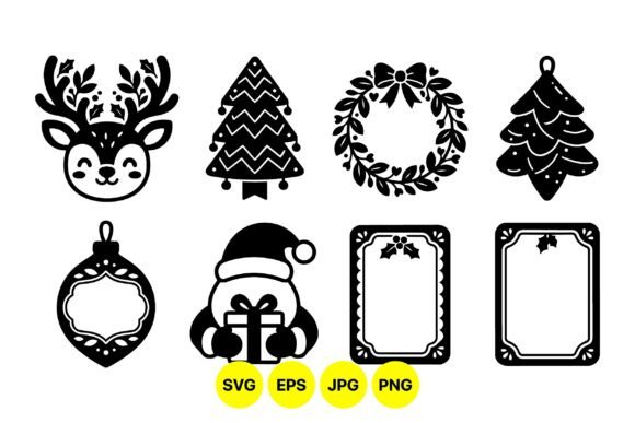 Cute Black Christmas Icons Set: Graphics & Illustrations