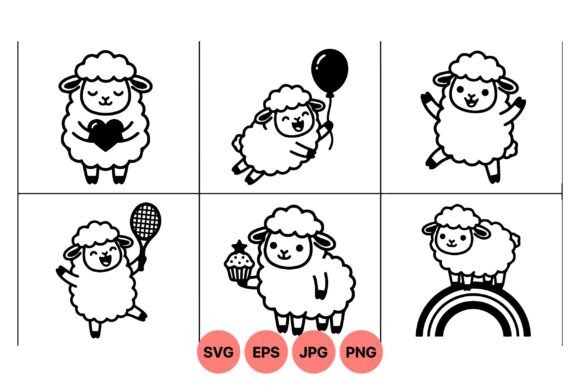 Cute Sheep SVG Clipart Set Graphics & Illustrations