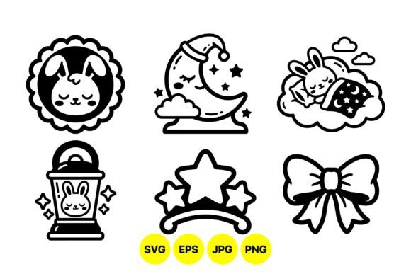 Cute Sleepy Bunny Svg Icons: Graphics & Illustrations