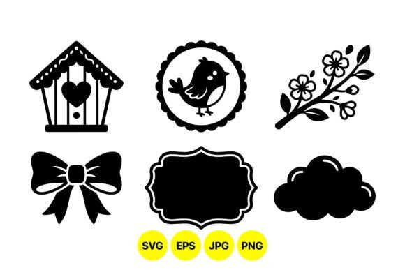 Cute Spring Silhouette Clipart Set Graphics Review