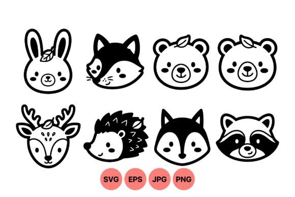 Cute Woodland Animal Faces SVG: Graphics & Illustrations