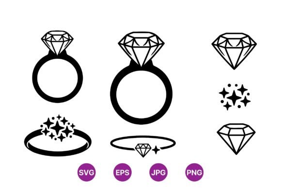 Elegant Diamond Ring Icons: Graphics & Illustrations
