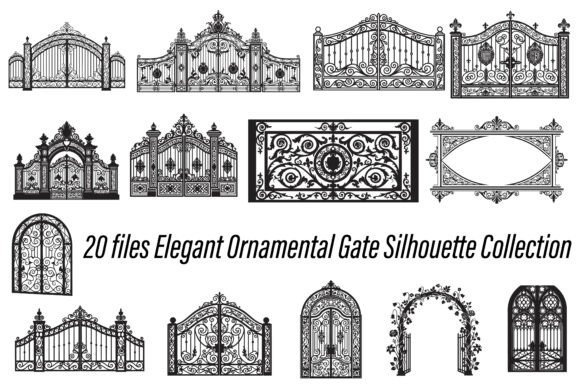 Elegant Ornamental Gate Silhouette Graphics & Illustrations