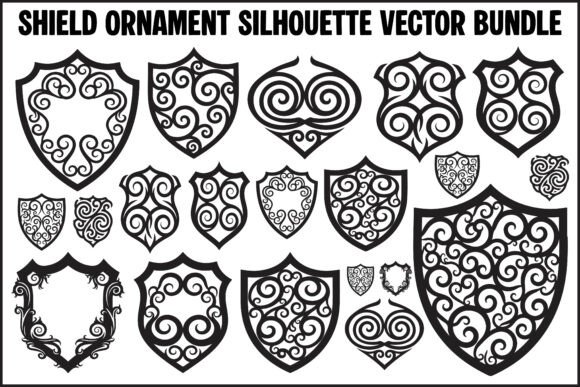Elegant Shield Ornament Silhouette Graphics & Illustrations