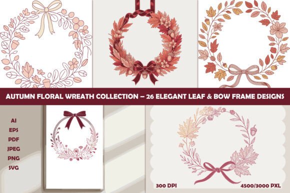 Fall Leaf Wreath Frame Bundle: Elegant Graphics for Autumn Branding