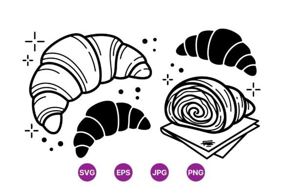 Hand Drawn Croissant Clipart Set Graphics