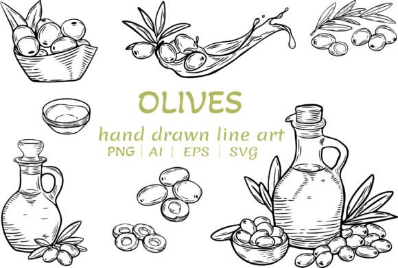 Olives Line Art Bundle: Graphics & Illustrations