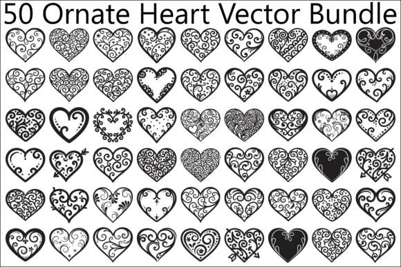 Ornate Heart Vector Bundle: Graphics & Illustrations
