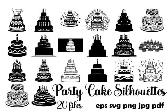 Party Cake Silhouettes Vector Bundle Graphics Review