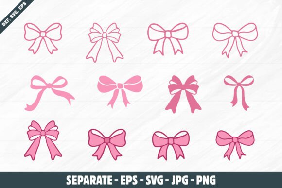 Pink Ribbon Bow Outline for Graphics & Crafts