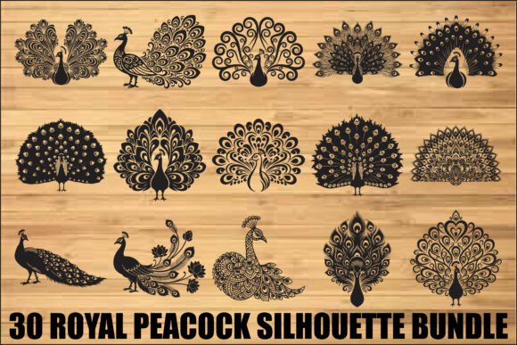 Royal Peacock Silhouette SVG Bundle Graphics & Illustrations