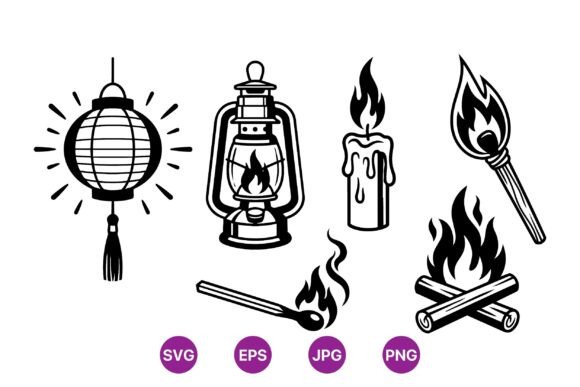 Vintage Flame and Lantern Clipart Graphics & Illustrations