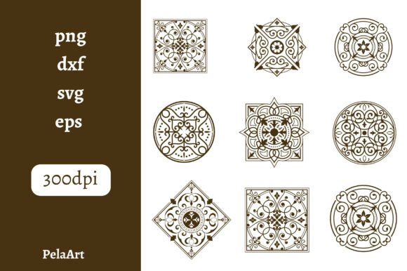 Vintage Ornamental Tile Set – 9 Elegant Graphics